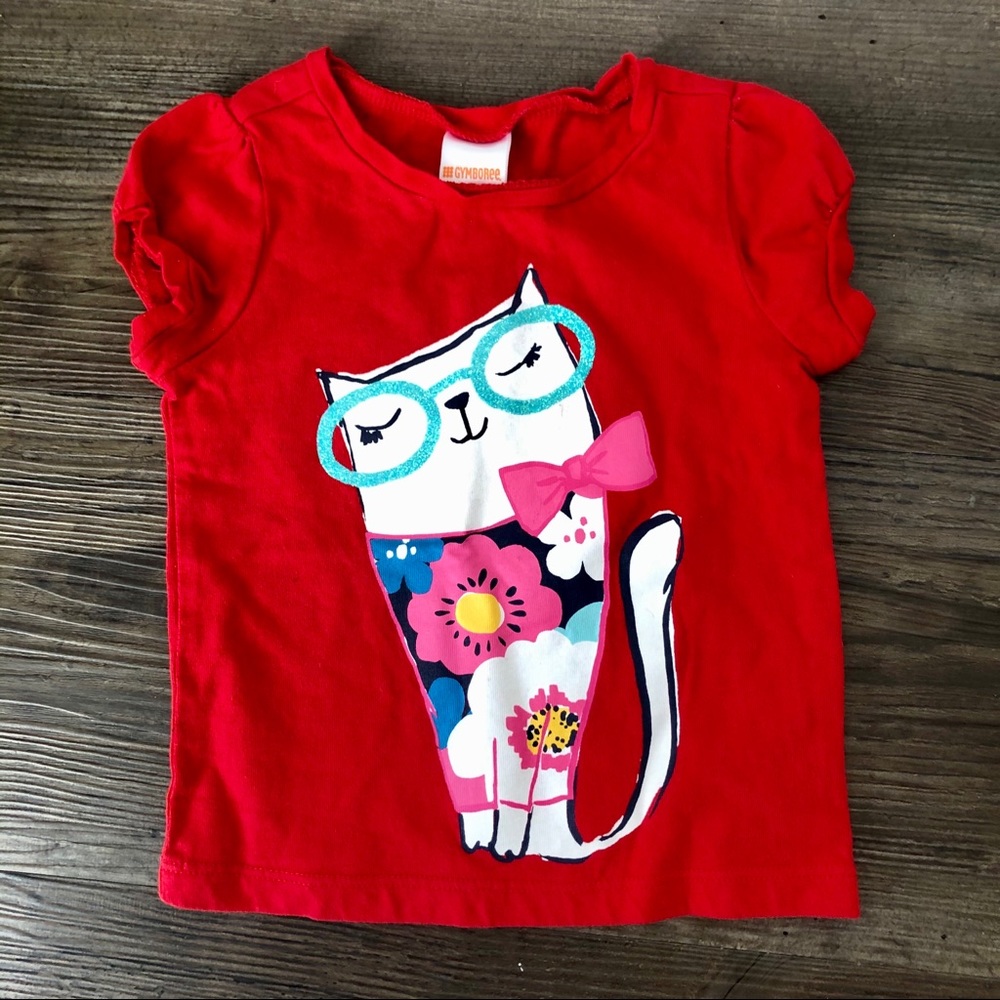 Gymboree 6-12Mos. Red Short Sleeve Cat Cotton‎ Tee